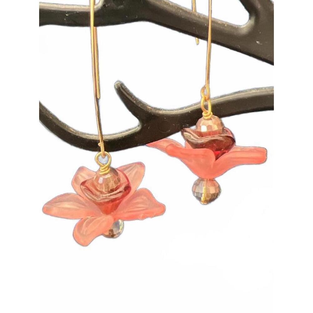 Handmade Pink Floral Dangle Earrings